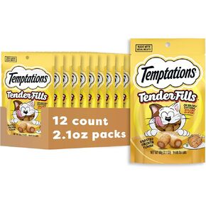 Temptations Tender Fills Roasted Chicken Flavor Crunchy and Soft Adult Cat Treats, 2.1 oz. Pouch (Pack of 12)