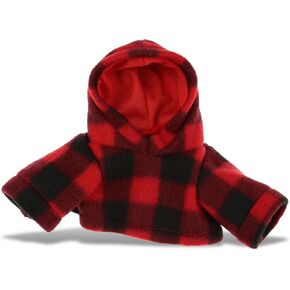 DolliBu Red Hoodie Plaid Jacket Teddy Bear Clothes - Cute Red Long Sleeve Shirt Plaid Flannel Sweater For Teddy Bear, Stuffed Animal Dress Up Lumberjack Costume, Plush Toy Clothing Accessories - Small