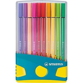 STABILO Premium Fiber-Tip Pen Pen 68 - ColorParade in Red/Dark Blue - Pack of 20 - Assorted Colors with Hanging Loop, Coloring Felt Tip Marker