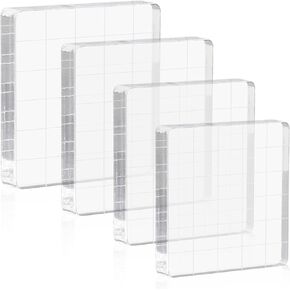 4 Pieces Clear Acrylic Blocks for Stamping, Stamp Blocks Stamping Blocks with Grid Lines, Acrylic Stamp Blocks Clear Stamp Block Decorative Stamp Blocks for DIY Crafts, Scrapbooking, Card Making