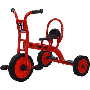 Kids Tricycle for Ages 2-8, Preschool Daycare Kids Tricycle with Adjustable Seat, Airless Rubber Tires, Rear Padded Passenger Seat, Kids Outdoor Playground Equipment