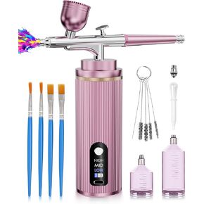 Airbrush Kit with Compressor, Airbrush for Nails,Rechargeable Airbrush with High Pressure Compressor,48PSI Screen Display Air Brush,Airbrush Gun for Nail Art, Painting, Makeup, Cake Decor-Pink