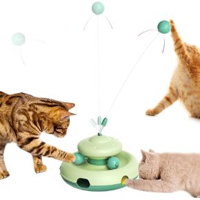 Zaabaaziba Interactive Cat Toys, Track Balls Kitten Toy for Indoor, High-Elasticity Cat Teaser Wand Cat Feather Toy, Perfect Toy for Multi-Cat Households for All Cat Breeds Green