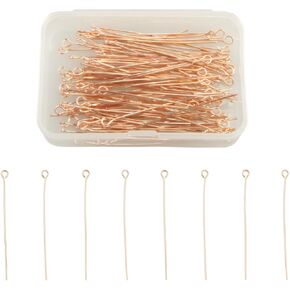 1 Box 100pcs 50mm/2" Real Gold Filled Eye Pins Jewelry Findings for DIY Earring Pendant Bracelet Necklace Art Craft (Rose Gold)