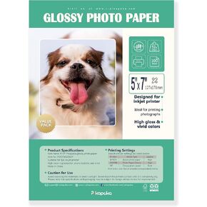 5x7 Photo Paper 100 Pack, 52lb Glossy Photo paper for Inkjet Printer, 200gsm