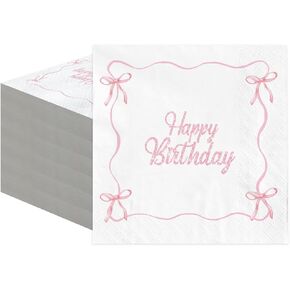 Bow Pink Birthday Napkins, 80Pcs Conquette Birthday Decorations Napkins, Pink Bow Theme Party Decorations Birthday Party Supplies Bow Girls Birthday Party Decor