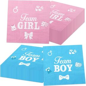 100Pcs Gender Reveal Napkins, 13 x 13 Inches Boy or Girl Baby Shower Napkins, Team Boy or Girl Napkins, Blue Pink Party Napkins for Girl Boy Baby Shower Gender Reveal Party Supplies