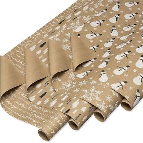 American Greetings 80 sq. ft. Kraft Wrapping Paper Bundle (Snowmen) for Christmas and All Holidays (4 Rolls 30 in. x 8 ft.)