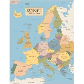 Vintage Map of Europe Travel World Political Map Cities in Detail Map Posters for Wall Map Art Wall Decor Geographical Illustration Tourist Travel Destinations Cool Wall Art Print Poster 12x18