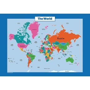 World Map for Kids - LAMINATED - Wall Chart Map of the World 18" x 24"