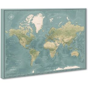 Premium Detailed World Travel Map Pinboard on Canvas | Interactive Travel Map with Pins | Perfect for Marking Your Adventures and Travel Memories | Pin Adventure map (32 x 24)