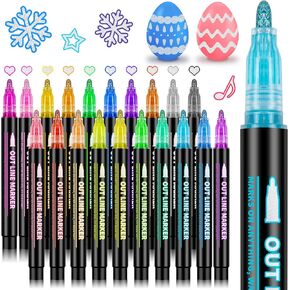 20 Colors Glitter Markers Outline Pens Shimmer Metallic Markers Drawing Crafts Art Supplies Trendy Gift Idea for Girls Teens Birthday Christmas Stocking Stuffers Easter