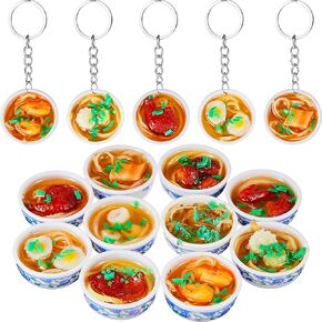 Hicarer 10 Pieces Mini Toy Food Keychain PVC Simulation Flower Bowl Noodle Keychain Creative Cute Delicious Food Keychain Kitchen Dollhouse Accessories School Bag Key Pendant Accessories