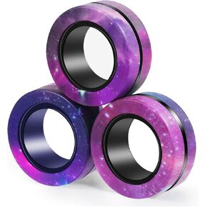 3pcs Magnetic Rings Fidget Toy Set for Kid Teen Adult Girls, Cool Silent Fidget Spinner Ring,Stress Relief,Anxiety and ADHD Toys （Starry Sky）