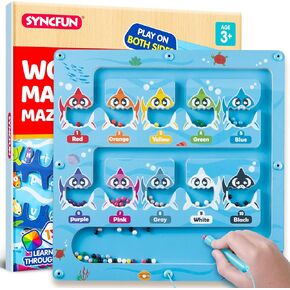 Montessori Wooden Magnetic Maze Board, Ocean-Themed Double-Sided Toy for Letter, Color, and Number Matching, Educational Christmas Birthday Party Gift for Boys and Girls Ages 3-5 4-8