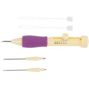 Embroidery Punch, Adjustable Needle Length Embroidery Needle Punch with 3 Sizes Needle Pen Kit Tool for DIY Craft(Yellow +)