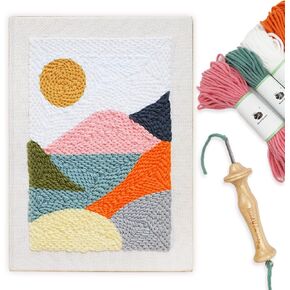 HAND U JOURNEY Punch Needle Kit - Landscape Rug Yarn Hooking Beginner Kit, 14''x10'' with Oxford Open-Side Design Tool for Kids and Adults Craft Gift - Impression Sunrise