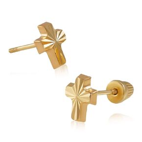 14K Real Yellow Gold Diamond Cut Stud Earrings for Women & Girls - Hypoallergenic for Sensitive Ears for mother's Day Gifts (CZ Round Diamond Cut)