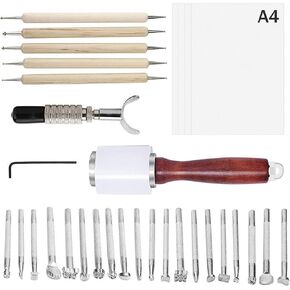 84 PCS Leather Craft Stamping Tools Set, Include 26 6.5mm Alphabet & 10 Number & 32 Patterns Stamp & 12 Tangcao Patterns Stamp & 3 Stamping Handle & 1 Leather Hammer, Leather Craft Stamps