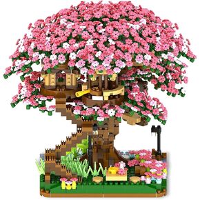 Peach Blossom Pond Micro Mini Building Blocks Set for Adults and Kids, Chinese Architecture Cherry Bonsai Gift Toys with String Lights, Japanese Sakura Tree House Micro Bricks (3320PCS)