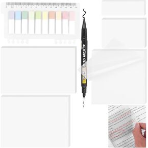 Transparent Sticky Notes with Marker, 3x3 inch Clear Sticky Note Pads, 7 Pack Translucent Sticky Note See Through School Office Supplies for Book Notes Highlights, Clean Removal (7 Pack-Clear)