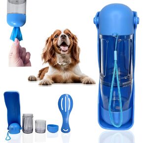 Dog Travel Water Bottle - Portable Dog Water Bowl Dispenser, Food Container, Poop Bag Dispenser & Scoop - Leak Proof & Lightweight for Walking, Hiking & Travel