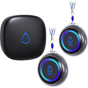 Caregiver Pager, Wireless Call Button for Seniors/Elderly at Home, 2 SOS Buttons + 1 Receiver Medical Life Alert System, Emergency Panic Call Bell, Nurse Calling & Patient Assistance Alarm