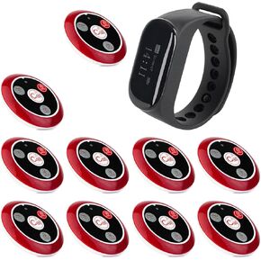 نظام استدعاء الممرضات اللاسلكي Retekess TD112، نظام النداء للمطاعم، 1 جهاز استقبال للساعة، 10 أزرار اتصال بأربعة مفاتيح للمطعم، البار، المستشفى، العيادة، المقهى in Kuwait