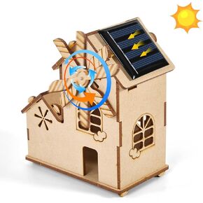 Solar Powered Wooden Puzzle,DIY Assembly Windmill House,3D Construction Toy,STEM Educational Science Craft Model Kit,Craft for Kids,Handmade Wood House for Children Ages 8 9 10 11 12
