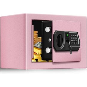 TOTOY Small Money Safe and Lock Box with Electronic Keypad, Mini Safe for Home Documents, Jewelry and Valuables, 0.3Cu Ft, Wall or Cabinet Safe for Personal Items, Pink