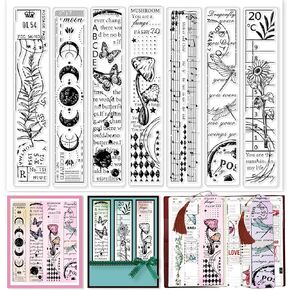 GLOBLELAND Vintage Scrapbooking Bookmarks Clear Stamp Flower Butterfly Dragonfly Phase Sunflower Mushroom Musical Note Silicone Transparent Seal Stamp for Card Making Scrapbooking Album Crafting Decor