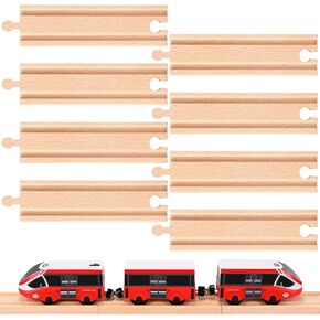 Liliful Pack of 8 Wood Train Track Expansion Packs| Compatible with Most Train Tracks| 6" Train Tracks (Straight)