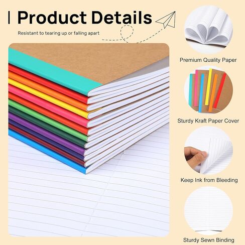 24 Pack Composition Notebooks Bulk, A5 Kraft Lined Notebooks College Ruled Journal withs Rainbow Spines, 60 Pages Travel Journals for School Office Supplies,8.3"x 5.5",12 Colors in Saudi Arabia