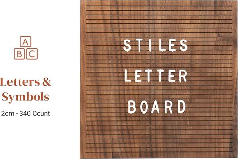 Stiles 10"x10" Wood Letter Board Sign Set, With 340 Plastic Letters, Numbers, and Symbols, Changeable Wooden Message Board for Menu, Milestones, or Baby Announcement Sign, Walnut in Saudi Arabia