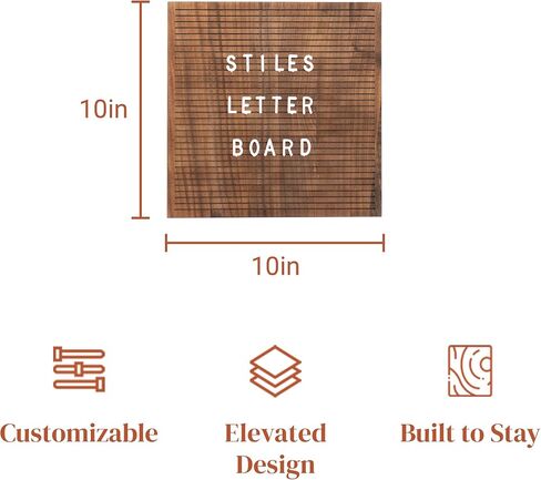Stiles 10"x10" Wood Letter Board Sign Set, With 340 Plastic Letters, Numbers, and Symbols, Changeable Wooden Message Board for Menu, Milestones, or Baby Announcement Sign, Walnut in Saudi Arabia