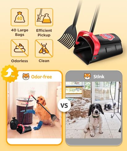 Large Swivel Bin & Rake Pooper Scooper with 40 Waste Bags, 36" Long Handle & 4 Bag Hooks Adjustable Dog Pooper Scooper for Large Dogs and Pets, Portable Non-Breakable Dog Poop Scooper in Saudi Arabia