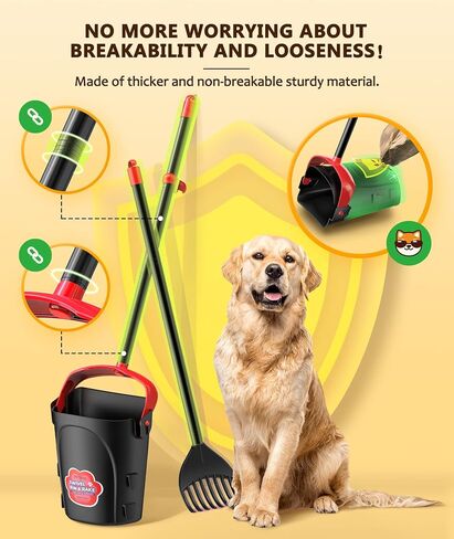 Large Swivel Bin & Rake Pooper Scooper with 40 Waste Bags, 36" Long Handle & 4 Bag Hooks Adjustable Dog Pooper Scooper for Large Dogs and Pets, Portable Non-Breakable Dog Poop Scooper in Saudi Arabia