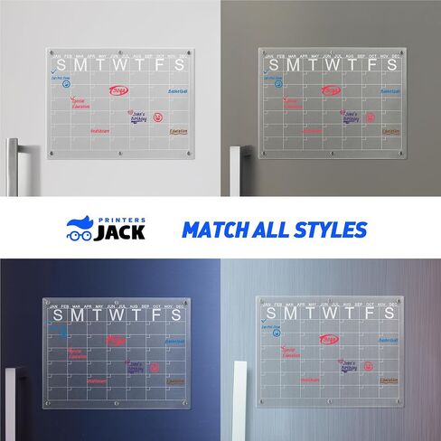 Printers Jack Magnetic Acrylic Calendar for Fridge, 16''x 12'' Inches 1 Set of Clear Acrylic Monthly and Weekly, Frosted Fridge Calendar with 8 Dry Erase Markers 7 Colors, Reusable Planning Board in Saudi Arabia