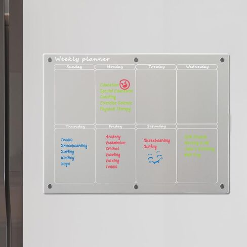 Printers Jack Magnetic Acrylic Calendar for Fridge, 16''x 12'' Inches 1 Set of Clear Acrylic Monthly and Weekly, Frosted Fridge Calendar with 8 Dry Erase Markers 7 Colors, Reusable Planning Board in Saudi Arabia
