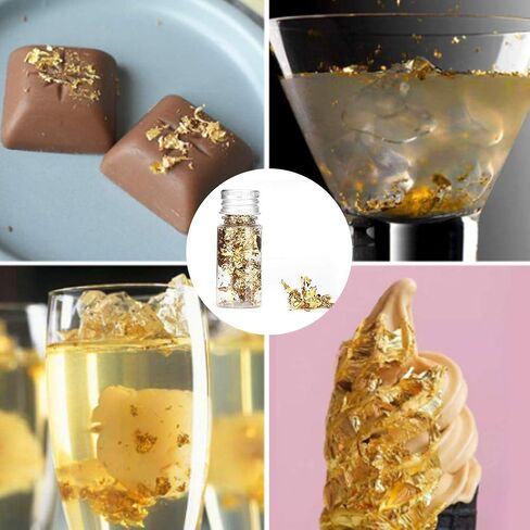 Edible Gold Leaf 2 Bottle Edible Gold Leaf Flakes Gold Foil Flakes Decor for Food Cooking Cakes Chocolates Crafts Nail Makeup Spa, Golden, Rose Gold in Saudi Arabia