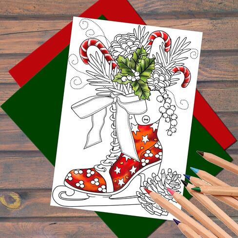بطاقات تلوين عيد الميلاد من Art Eclect للبالغين، 10 بطاقات فريدة، 5 مظاريف حمراء و5 خضراء (عيد الميلاد F1/10) in Kuwait