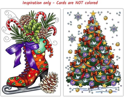بطاقات تلوين عيد الميلاد من Art Eclect للبالغين، 10 بطاقات فريدة، 5 مظاريف حمراء و5 خضراء (عيد الميلاد F1/10) in Kuwait
