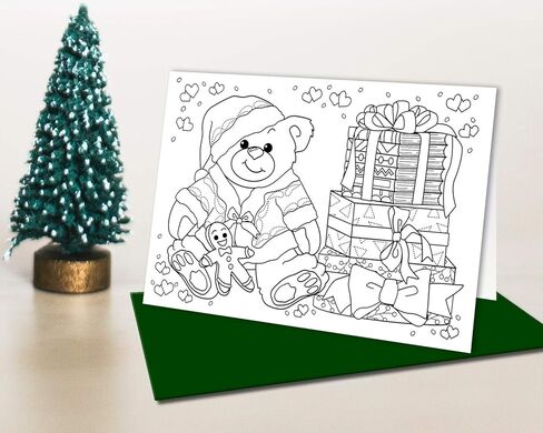 بطاقات تلوين عيد الميلاد من Art Eclect للبالغين، 10 بطاقات فريدة، 5 مظاريف حمراء و5 خضراء (عيد الميلاد F1/10) in Kuwait