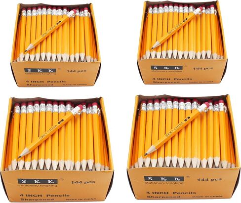 SKKSTATIONERY Half Pencils with Eraser Tops, Golf Pencils, 4 inch Mini Pencils, Classroom, Pew - #2 HB, Hexagon, Pre-sharpened, 96/Box. in Kuwait