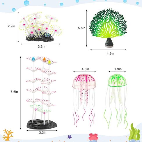 Glowing Fish Tank Decorations Plants, 4 pcs Glow Aquarium Decorations, Glowing Coral Plant Ornaments Lotus Kelp and Anemone in Saudi Arabia