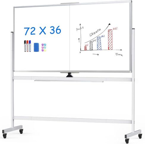 maxtek Rolling Whiteboard, 48x36 Large Magnetic White Board with Stands, Big Double-Sided White Board Dry Erase on Wheels for Homeschool, Home Office, Office, School (Silver, 48 x 36) in Saudi Arabia