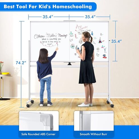 maxtek Rolling Whiteboard, 48x36 Large Magnetic White Board with Stands, Big Double-Sided White Board Dry Erase on Wheels for Homeschool, Home Office, Office, School (Silver, 48 x 36) in Saudi Arabia
