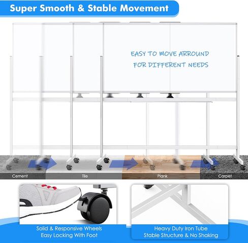 maxtek Rolling Whiteboard, 48x36 Large Magnetic White Board with Stands, Big Double-Sided White Board Dry Erase on Wheels for Homeschool, Home Office, Office, School (Silver, 48 x 36) in Saudi Arabia
