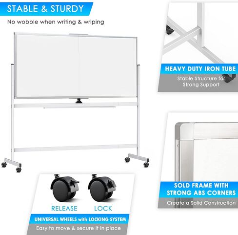 maxtek Rolling Whiteboard, 48x36 Large Magnetic White Board with Stands, Big Double-Sided White Board Dry Erase on Wheels for Homeschool, Home Office, Office, School (Silver, 48 x 36) in Saudi Arabia