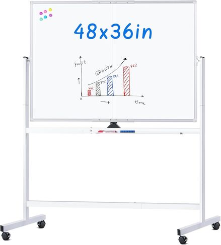 maxtek Rolling Whiteboard, 48x36 Large Magnetic White Board with Stands, Big Double-Sided White Board Dry Erase on Wheels for Homeschool, Home Office, Office, School (Silver, 48 x 36) in Saudi Arabia
